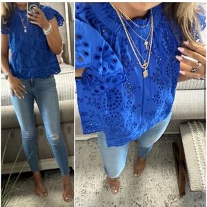 New๐BOLD BEAUTY ๐Cobalt blue eyelet statement top